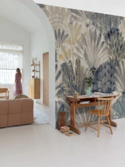 Digitaldruck Fächer Blattmuster Blau Beige Grau ML2901 -A Creation Geschaft Digitaldruck Faecher Blattmuster Blau Beige Grau ML2901 63217718 1