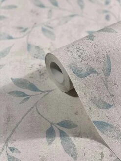 Tapete Vlies Floral Blätter Metallic Weiss Blau 32631