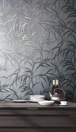 Vliestapete Marburg Grau Silber Blätter Floral 34287