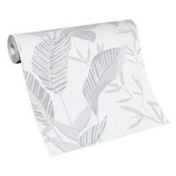 Vliestapete Elle Blattmuster Weiß Grau Silber 10332-10 -A Creation Geschaft Vliestapete Elle Blaetter Weiss Grau Silber 10332 10 63216403 2