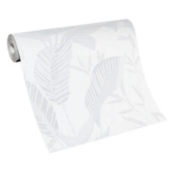 Vliestapete Elle Blattmuster Weiß Hellgrau 10332-01 -A Creation Geschaft Vliestapete Elle Blaetter Weiss Hellgrau 10332 01 63216399 1